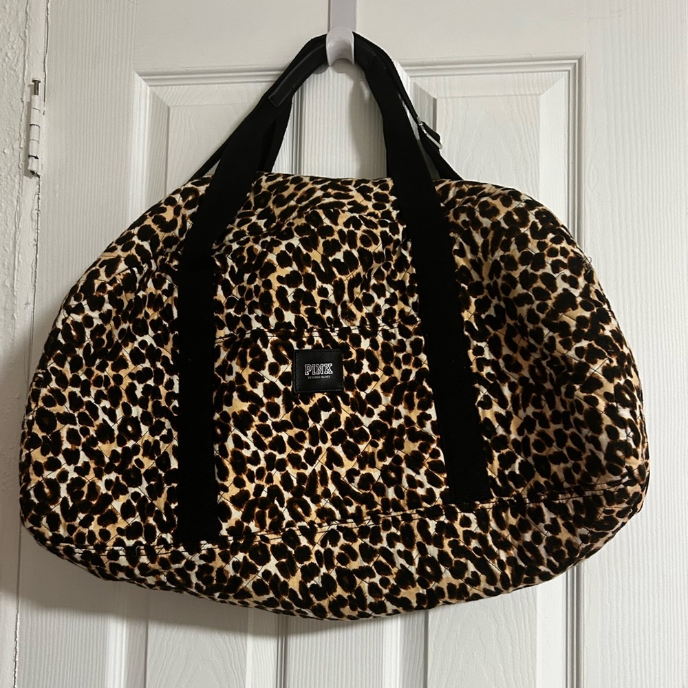 Pink Victoria’s Secret Leopard Duffel Travel Fabric Bag